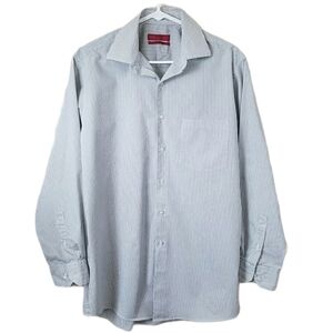 Alfani | White Gear Plaid Easy Care Dress Button Front Shirt Mens 15.5" 32-33